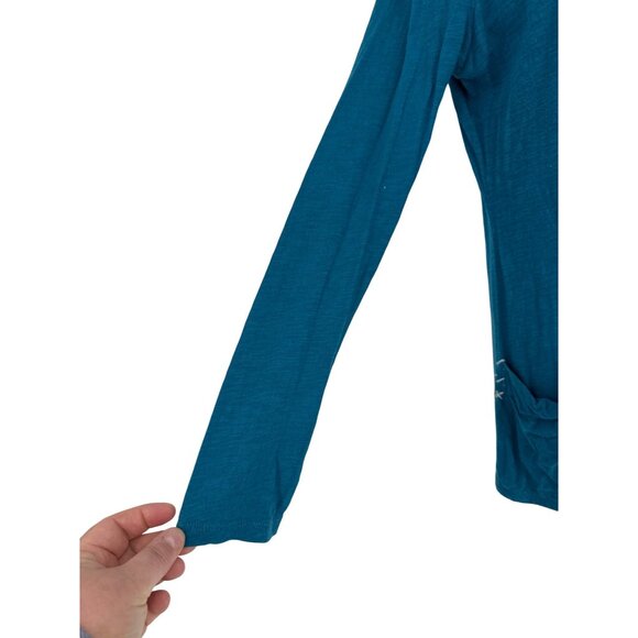 Little Yellow Button Anthropologie Henley Top Teal Blue Calantha Pocket Size S - Picture 7 of 13